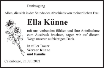 Traueranzeige von Ella Künne  von Magdeburger Volksstimme