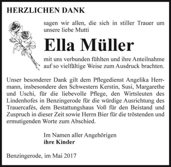 Traueranzeige von Ella Müller  von Magdeburger Volksstimme
