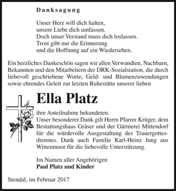 Traueranzeige von Ella Platz  von Magdeburger Volksstimme