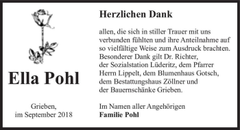 Traueranzeige von Ella Pohl  von Magdeburger Volksstimme