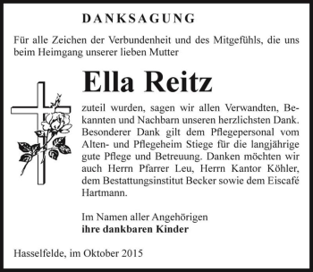 Traueranzeige von Ella Reitz  von Magdeburger Volksstimme