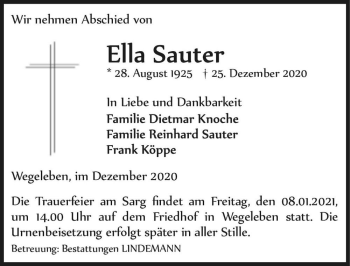 Traueranzeige von Ella Sauter  von Magdeburger Volksstimme
