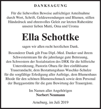 Traueranzeige von Ella Schottke  von Magdeburger Volksstimme