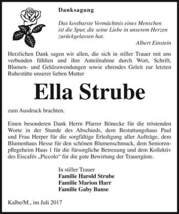 Traueranzeige von Ella Strube  von Magdeburger Volksstimme