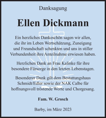 Traueranzeige von Ellen Dickmann  von Magdeburger Volksstimme