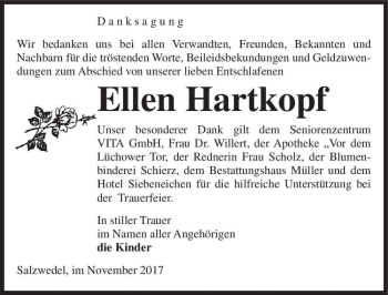 Traueranzeige von Ellen Hartkopf  von Magdeburger Volksstimme