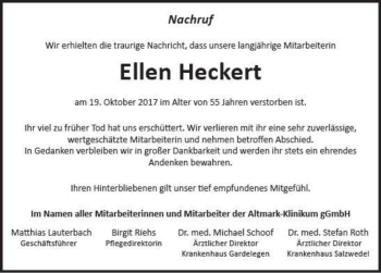 Traueranzeige von Ellen Heckert  von Magdeburger Volksstimme