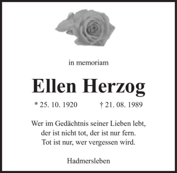Traueranzeige von Ellen Herzog  von Magdeburger Volksstimme
