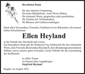 Traueranzeige von Ellen Heyland  von Magdeburger Volksstimme