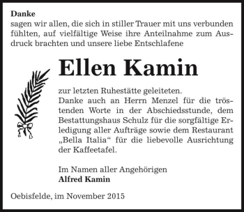 Traueranzeige von Ellen Kamin  von Magdeburger Volksstimme