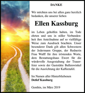 Traueranzeige von Ellen Kassburg  von Magdeburger Volksstimme