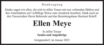 Traueranzeige von Ellen Meye  von Magdeburger Volksstimme
