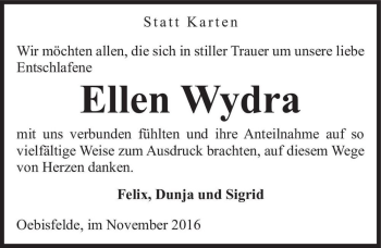 Traueranzeige von Ellen Wydra  von Magdeburger Volksstimme