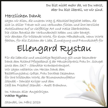Traueranzeige von Ellengard Rystau  von Magdeburger Volksstimme