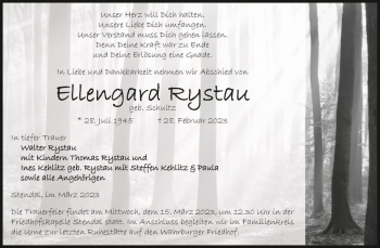 Traueranzeige von Ellengard Rystau (geb. Schultz)  von Magdeburger Volksstimme