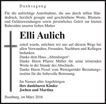 Traueranzeige von Elli Aulich  von Magdeburger Volksstimme