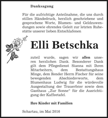 Traueranzeige von Elli Betschka  von Magdeburger Volksstimme