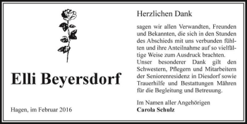 Traueranzeige von Elli Beyersdorf  von Magdeburger Volksstimme