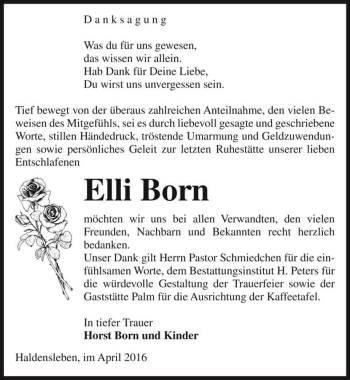 Traueranzeige von Elli Born  von Magdeburger Volksstimme