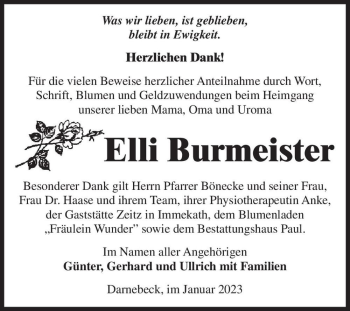 Traueranzeige von Elli Burmeister  von Magdeburger Volksstimme