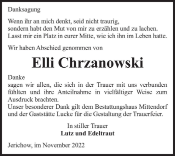 Traueranzeige von Elli Chrzanowski  von Magdeburger Volksstimme