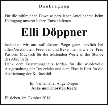 Traueranzeige von Elli Döppner  von Magdeburger Volksstimme