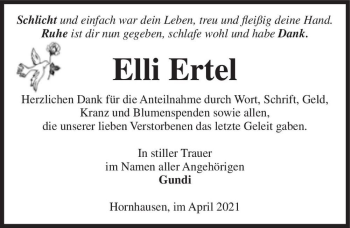 Traueranzeige von Elli Ertel  von Magdeburger Volksstimme