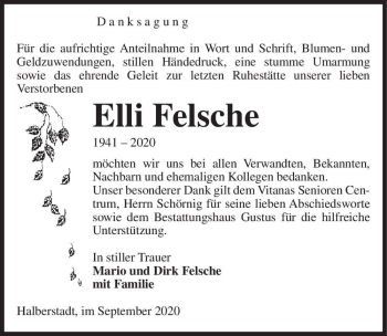 Traueranzeige von Elli Felsche  von Magdeburger Volksstimme