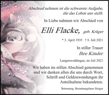 Traueranzeige von Elli Flacke (geb. Krüger)  von Magdeburger Volksstimme