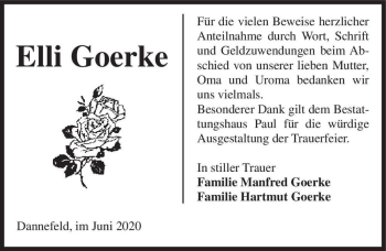 Traueranzeige von Elli Goerke  von Magdeburger Volksstimme