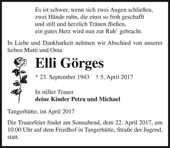 Traueranzeige von Elli Görges  von Magdeburger Volksstimme