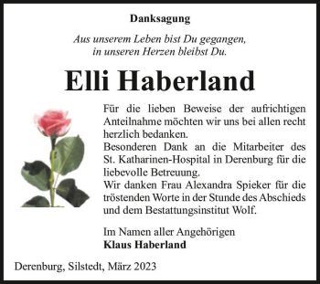 Traueranzeige von Elli Haberland  von Magdeburger Volksstimme
