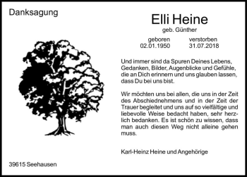 Traueranzeige von Elli Heine (geb. Günther)  von Magdeburger Volksstimme