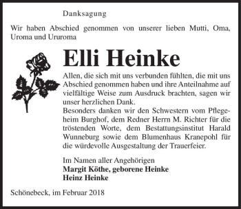 Traueranzeige von Elli Heinke  von Magdeburger Volksstimme