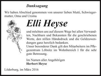 Traueranzeige von Elli Heyse  von Magdeburger Volksstimme