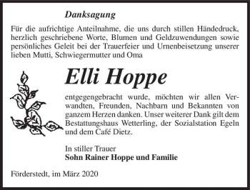 Traueranzeige von Elli Hoppe  von Magdeburger Volksstimme