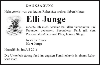 Traueranzeige von Elli Junge  von Magdeburger Volksstimme
