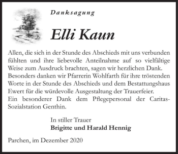 Traueranzeige von Elli Kaun  von Magdeburger Volksstimme