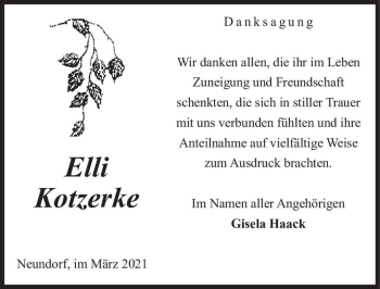 Traueranzeige von Elli Kotzerke  von Magdeburger Volksstimme