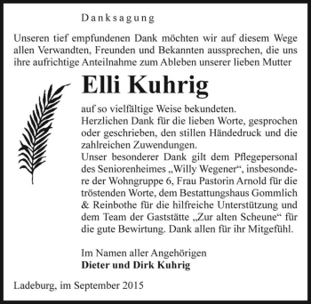 Traueranzeige von Elli Kuhrig  von Magdeburger Volksstimme