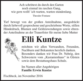Traueranzeige von Elli Kuntze  von Magdeburger Volksstimme