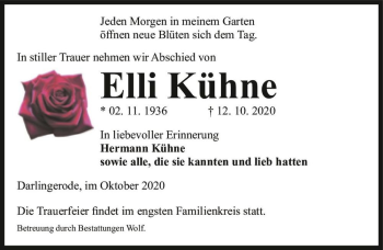 Traueranzeige von Elli Kühne  von Magdeburger Volksstimme