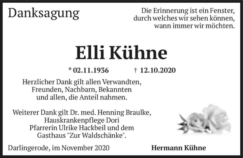  Traueranzeige für Elli Kühne  vom 14.11.2020 aus Magdeburger Volksstimme
