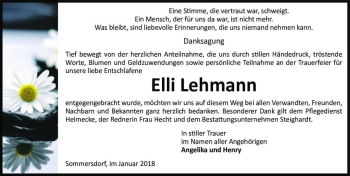 Traueranzeige von Elli Lehmann  von Magdeburger Volksstimme