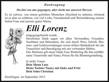 Traueranzeige von Elli Lorenz  von Magdeburger Volksstimme