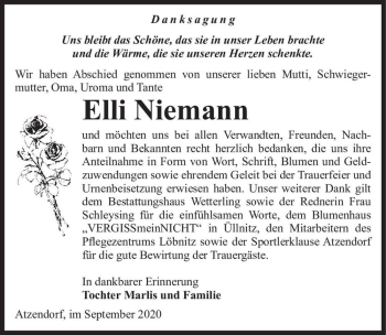 Traueranzeige von Elli Niemann  von Magdeburger Volksstimme