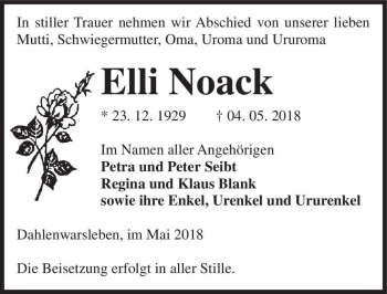 Traueranzeige von Elli Noack  von Magdeburger Volksstimme