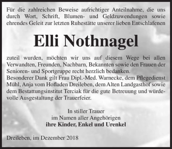 Traueranzeige von Elli Nothnagel  von Magdeburger Volksstimme
