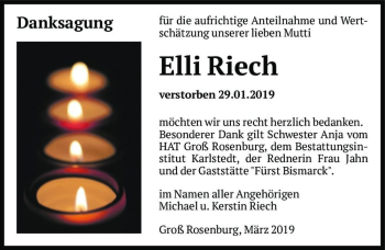Traueranzeige von Elli Riech  von Magdeburger Volksstimme