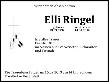 Traueranzeige von Elli Ringel  von Magdeburger Volksstimme